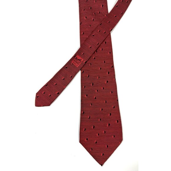 Hermes Mens Necktie 100% Silk Red Abstract Geometric Designer Tie Made In France - Picture 2 of 9